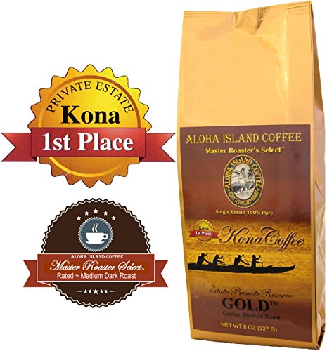 100% Pure Kona Coffee, Aloha Island Brand Gold Medium Roast, Smooth, Low Acid Pure Kona In A Full-Bodied, Well-Rounded Roast Profile, 8 Oz Whole Bean #TOP1