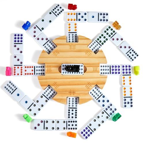 Elongdi Mexican Train Double 12 Dominoes Set With 4 Wooden Trays/Racks In Portable Carrying Case Colorful 91 Tiles & 9 Trains Board Game For Family Game Night thumb #2