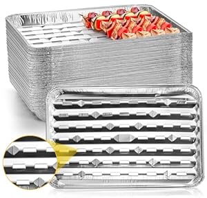 Yesland 30 Stück Aluminium BBQ Grillschale Aluminium Tropfschalen Einweg-Schale Eckig Aluschalen Fettauffangschalen für Reste, Grill, Kuchen, Obst und Gemüse(33 x 22 x 2,8 cm)
