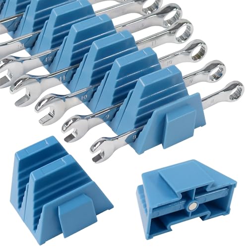 CENFORGE 12PC Modular Wrench Organizer Magnetic, Wrench Organizer for Tool Box Drawer - Wrench Holders with Metric & SAE Labels, Gift for Mechanics (12, Blue)