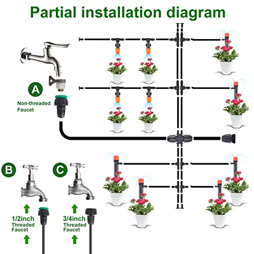 Aumio Drip Irrigation Kit 115Ft Garden Irrigation System 1/4" 1/2” Blank Distribution Tubing Watering System Adjustable Nozzle Automatic Irrigation Equipment For Greenhouse, Flower Bed, Patio, Lawn #TOP3