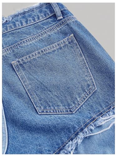 WDIRARA Women's Color Block Patchwork Jeans Raw Trim Zipper Fly Straight Leg Denim Pants4