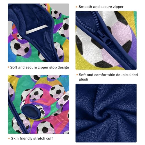 Colorful Soccer Balls on Background Toddler Fleece Jacket Girl Boys Hooded Fleece Jacket Coat Warm3