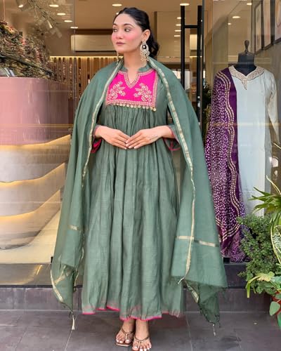 Image of ANNI Designer Women's Rayon Viscose Embroidered Anarkali Kurta with Pant & Dupatta