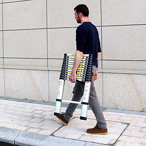 Image of Lukia 13-Steps (12.5 ft) Aluminium Safety Lock Folding Telescopic Ladder (3.8 m Extended and 87 cm Closed, Silver Color)