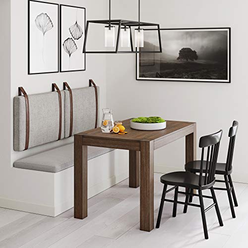 Nathan James Harlow Wall Mount Faux Leather or Fabric Upholstered Headboard, Adjustable Height Vintage Brown Straps with Black Matte Metal Rail, Full Queen, Gray