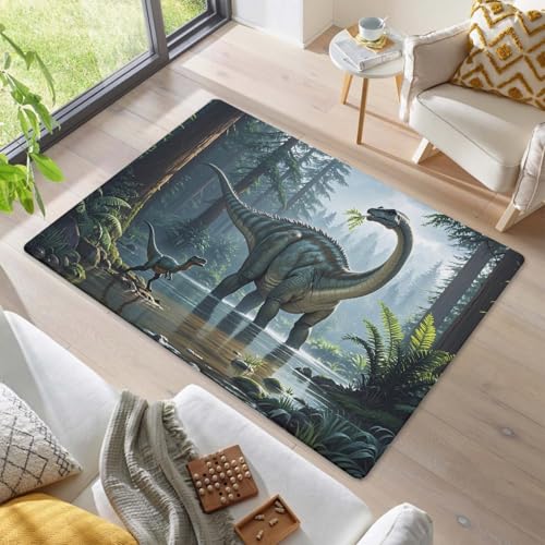 LOMDEM Alfombra Habitación Infantil, Dinosaurio De Jungla Lagos 3D Alfombra para Dormitorio Niño, Sala De Juegos, Sala De Estar, Alfombras De Baño Franela Suave Antideslizante (Color 6,80x160 cm)