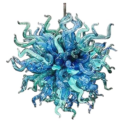 Colored Blue and Green Glass Shade Chandelier with Led Lights Hand-Blown Venetian Glass (20")