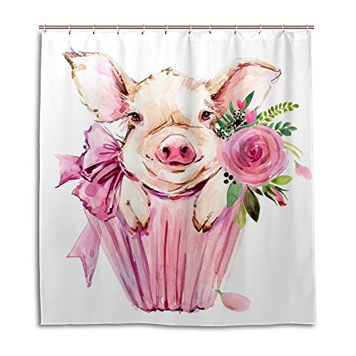 Rideau de douche en polyester motif cochon 168x183 cm lavable