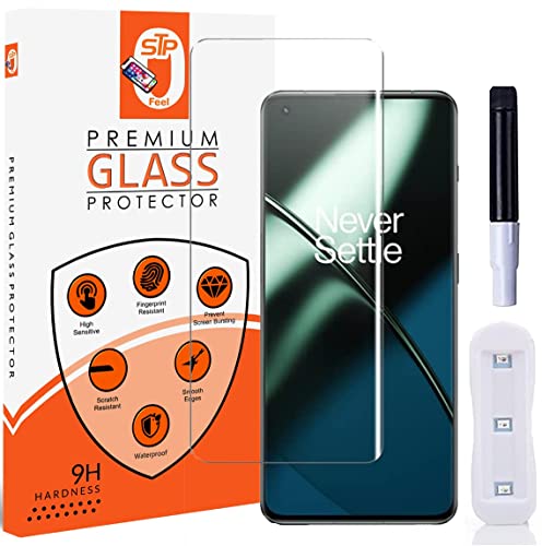 Image of STP FEEL Curved UV Tempered Glass Screen Protector for Oneplus 8 Pro (Transparent, Pack of 1) Advanced Border Less Full Screen Coverage UV Screen Protector Guard with Installation Kit