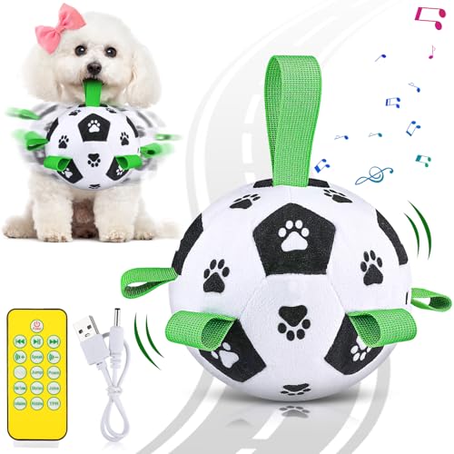 QDAN Interactive Dog Toys, Dog Soccer Ball with Straps, Dog Toys to Keep Them Busy, Remote Control, Jumping Balls with Recording and Music Modes for Small Medium Large Per, Pig Style