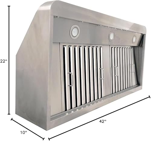 Miniatura 8 de PROLINE - Campana extractora de pared de 42 pulgadas, canalizada, 900 CFM, acero inoxidable, luces LED, motor de soplador ultra silencioso, 4