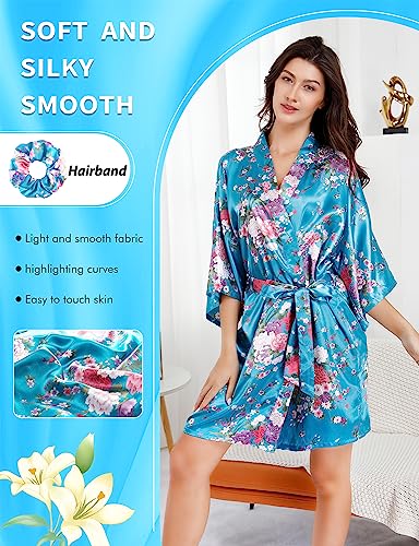 Image of EPLAZA Womens Floral Satin Robe Bride Bridesmaid Robes Wedding Kimono
