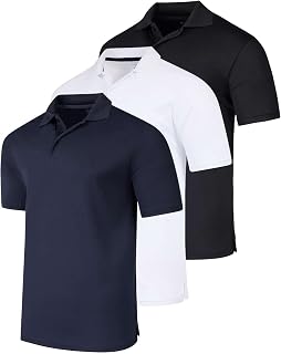 Real Essentials 3 Pack: Men's Short Sleeve Golf Polo Casual Workout Sports Moisture Wicking Collared Shirt (Big & Tall)