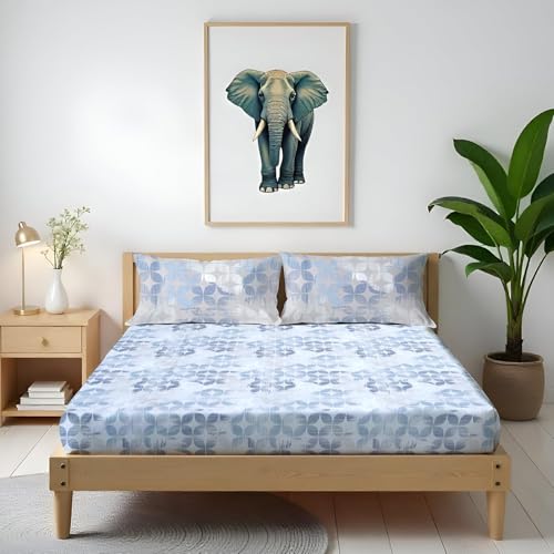 Image of Arvind Bedsheet Set - 100% Cotton Bedsheet for Double Bed (1 King Size Bedsheet with 2 Pillow Covers) Soft Breathable, 144 Thread Count - Slumber -Shade 9 (21024-B) | Natural