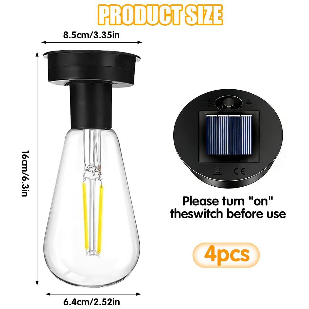Ampoule Solaire Exterieur, 2 Pièces 8.5 cm Lampe Solaire Jardin Rechange, Lampe Solaire de Rechange avec Ampoule LED Brillante, Éclairage Solaire D'extérieur Décoration DIY (4PCS)