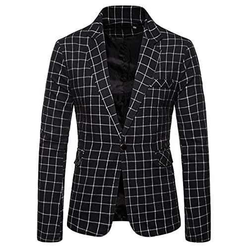 White Plaid Suit Blazer Men Casual Blazer Jacket Slim Fit Single Button Blazers