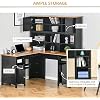 HOMCOM L Shaped Computer Desk with Hutch, 59 Corner Desk, Space Saving Home Office Desk with Storage Shelves, Drawer and Cabinet, Black