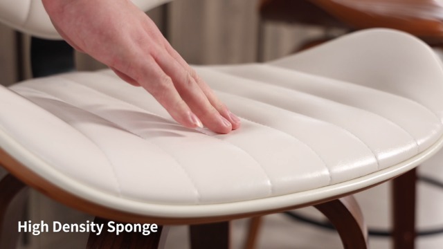 Butacos Giratorios de Barra, Juego de 2, Altura para Encimera, Asiento de Cuero Sintético PU y Estructura de Madera Curvada, con Reposacabezas y Reposapiés, Estilo Moderno, Color Marrón miniatura 7