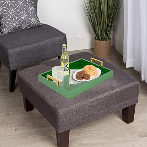 Maoname Wood Serving Tray With Handles, Green Decorative Tray For Coffee Table, Modern Rectangular Tray, Wooden Ottoman Tray, 15.7” X 11.8” X1.97 #TOP5