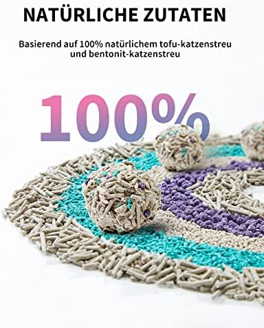 PETKIT 5 in 1 Gemischtes Katzenstreu, Spülbar, Geruchsfrei, Aktivkohle, Extrem Saugfähig und Schnell Trocknend Tofu-Katzenstreu(Vier Taschen)