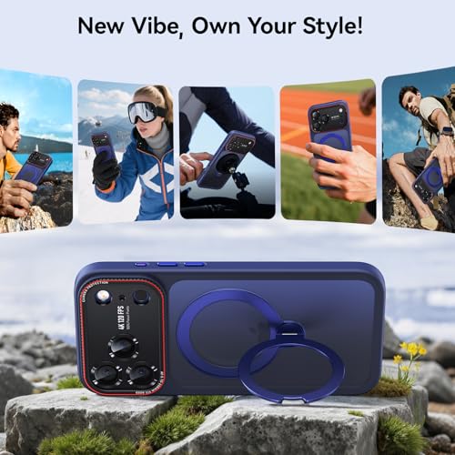 Peerock for iPhone 17 Pro Case: 360 Spin Magnetic Stand, Camera Protection (Compatible with MagSafe) [18FT Military Protection] Shockproof Matte Translucent Phone Cover for iPhone 17 Pro 6.3", Blue by Peerock - Used condition - Image 7