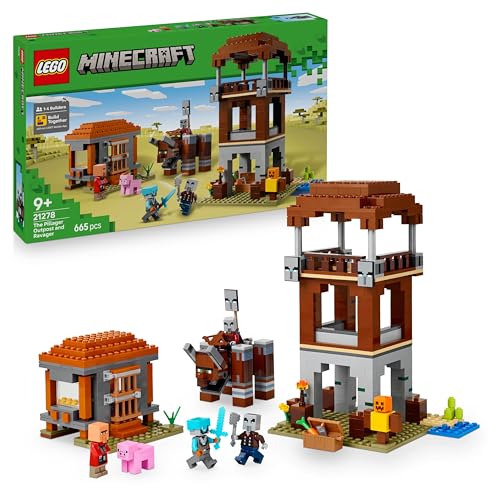 LEGO Minecraft o Posto avançado dos saqueadores e o devastador - força de brinquedo - figura articulada de devastador com mandíbula móvel - presente Gamer para meninos e meninas de 9 anos 21278