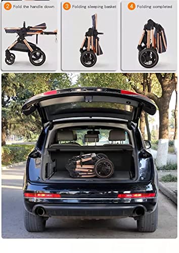 Image of StarAndDaisy EasyGo Travel Friendly Luxury Baby Stroller /pram /Buggy with high Landscape seat, one-Push Folding Convertible Bassinet Design (Blue Triple Layer Cotton Fabric with Gold Tubes)