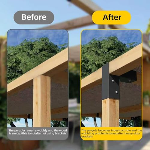 Image of 2Pack L-Shaped Pergola Brackets,3-Way Corner Gazebo Bracket for 6x6(Actual Size:5.5 inchx5.5 inch) Indoor & Outdoor Wood Beam,DIY Horizontal Brackets for Pavilion,Porch,Deck,Hunt Cabin