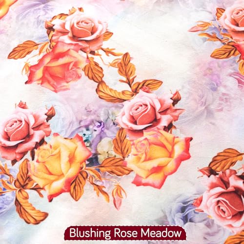 Image of HOKIPO Premium Sofa Backrest Cover Mat | Printed Holland Velvet with Tassels | 'Whispers of Nature' Vintage Rose Bloom (IN-1116-D12)