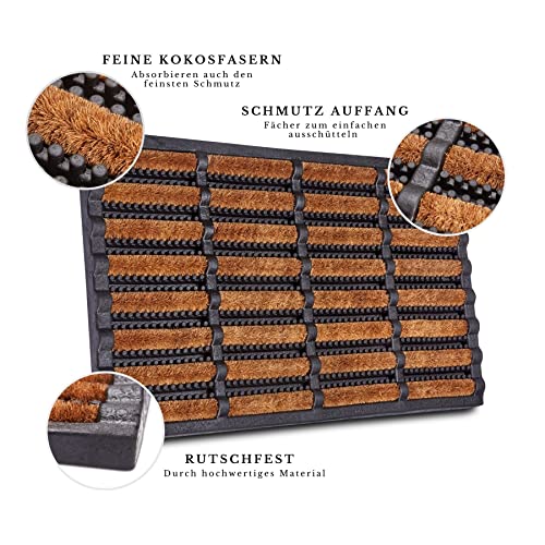 Hanse Home Brushes Fußmatte Kokos und Gummi 40x60cm – rutschfeste Schmutzfangmatte für Innen und Außen, Fußabtreter mit Kokosbürsten Türmatte Wetterfest Schmutzabtreter Outdoor – Schwarz Natur