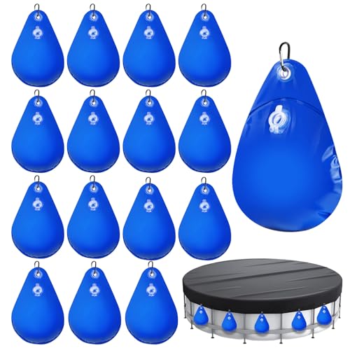 16Pcs Pool Cover Weights with Hooks, Swimming Pool Cover Hanging Bag Heavy Duty PVC Pool Water Bags...