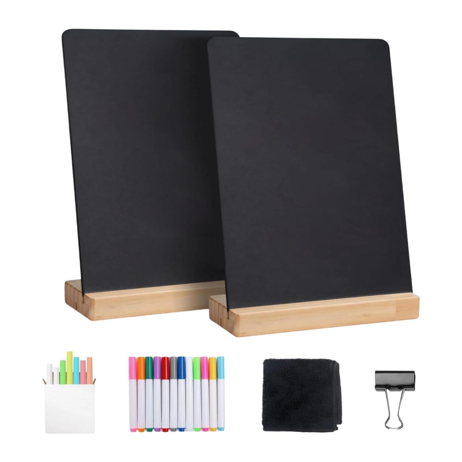2 Pièces Ardoise Petite Tableau Noir Effaçable Panneau Message Stand Bois Double Utilisation Réversible Adaptée Cafés Restaurants Événements