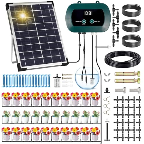 GUHAOOL Kit D'irrigation Goutte à Goutte Automatique énergie Solaire, Système D'irrigation...
