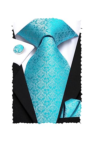 Image of Hi-Tie Men Ties Sets Silk Stripe Paisley Necktie Pocket Square Cufflinks for Business Wedding