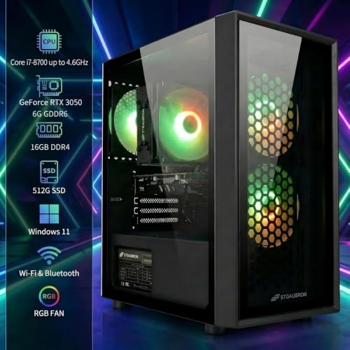 Image of STGAubron Gaming PC Desktop,Core I7-8700,RTX 3050 6G,16GB DDR4,512G SSD