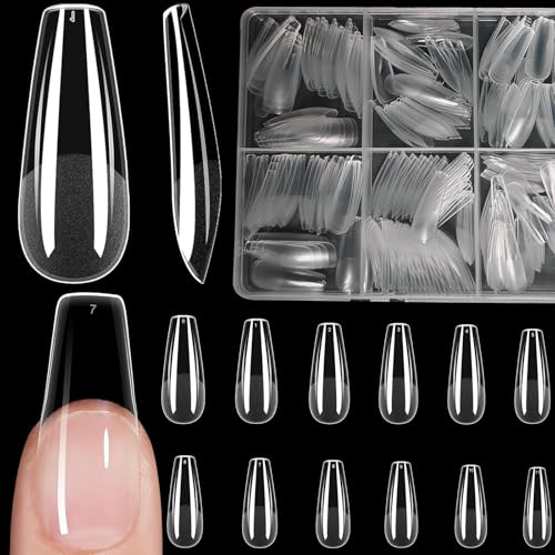 XIAOHEBAN 504 Piezas UñAs Postizas Largas - 12 TamañOs, Tips UñAs Acrilicas Bailarina, Soft Gel Tips Para UñAs Transparentes, Puntas De UñAs De Gel UñAs Postizas Gel Para Manicura Y Arte De UñAs Diy