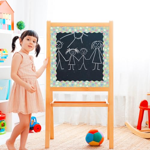 Image of Whaline 196.8 Ft Pastel Boho Bulletin Board Borders Daisy Flower Checkered Groovy Die-Cut Rolled Board Trim for Back to School Classroom Office Chalkboard, 6 Rolls