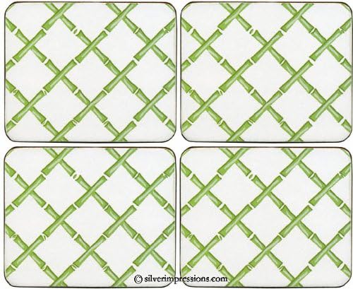 Lady Clare Bamboo, Green on White Coasters - Set of 4