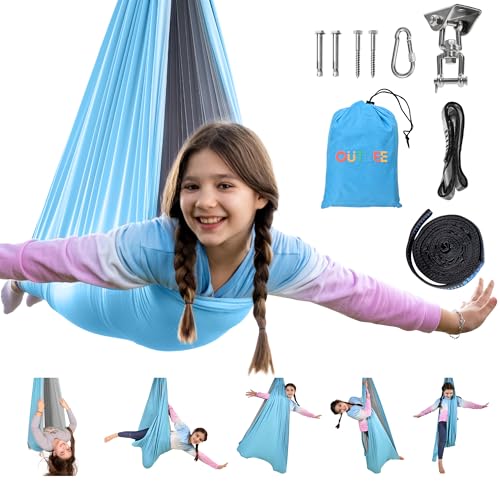 OUTREE Sensory Swing, Double Layer Therapy Swing with 360° Swivel Hanger, Healing & Relaxing Cuddle Sensory Swing for Kids and Adults with Autism, ADHD, Sensory Processing Disorder(Blue and Gray)