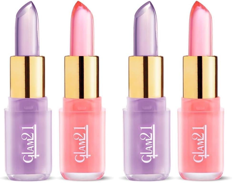 Image of Glam21 Jelly Pop fruity gel lipstick| Moisturising | Glossy Finish | Gives a Natural Colour | Lightweight | Cranberry Pink & Blueberry Purple 3.5gm Each | Combo Pack of 4