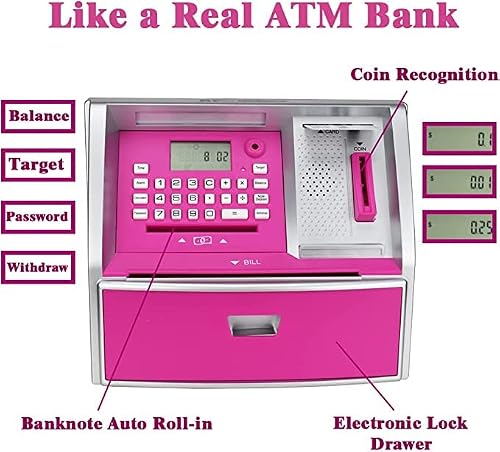 LIKE Talking ATM Savings Bank, Digital Piggy Bank, ATM Money Coins Machine for Kids Birthday Gift (Pink/Silver)