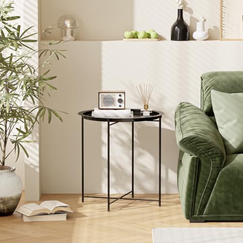 Bwooracku K47-01-2 Side Table, Metal End Table - Black Steel Framed Nightstand For Small Spaces With Removable Tray Top thumb #4