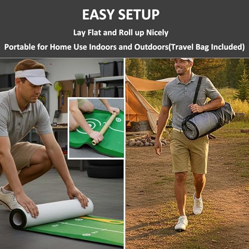 Eoho 10ft Putting Green Indoor, Golf Putting Mat with Putting Mirror, Storage Bag, Putting Cup, Putting Ring, Roller Brush, Golf Mats Practice Outdoor & Indoor Use, Golf Gifts for Men Golfers by Eoho - Image 5