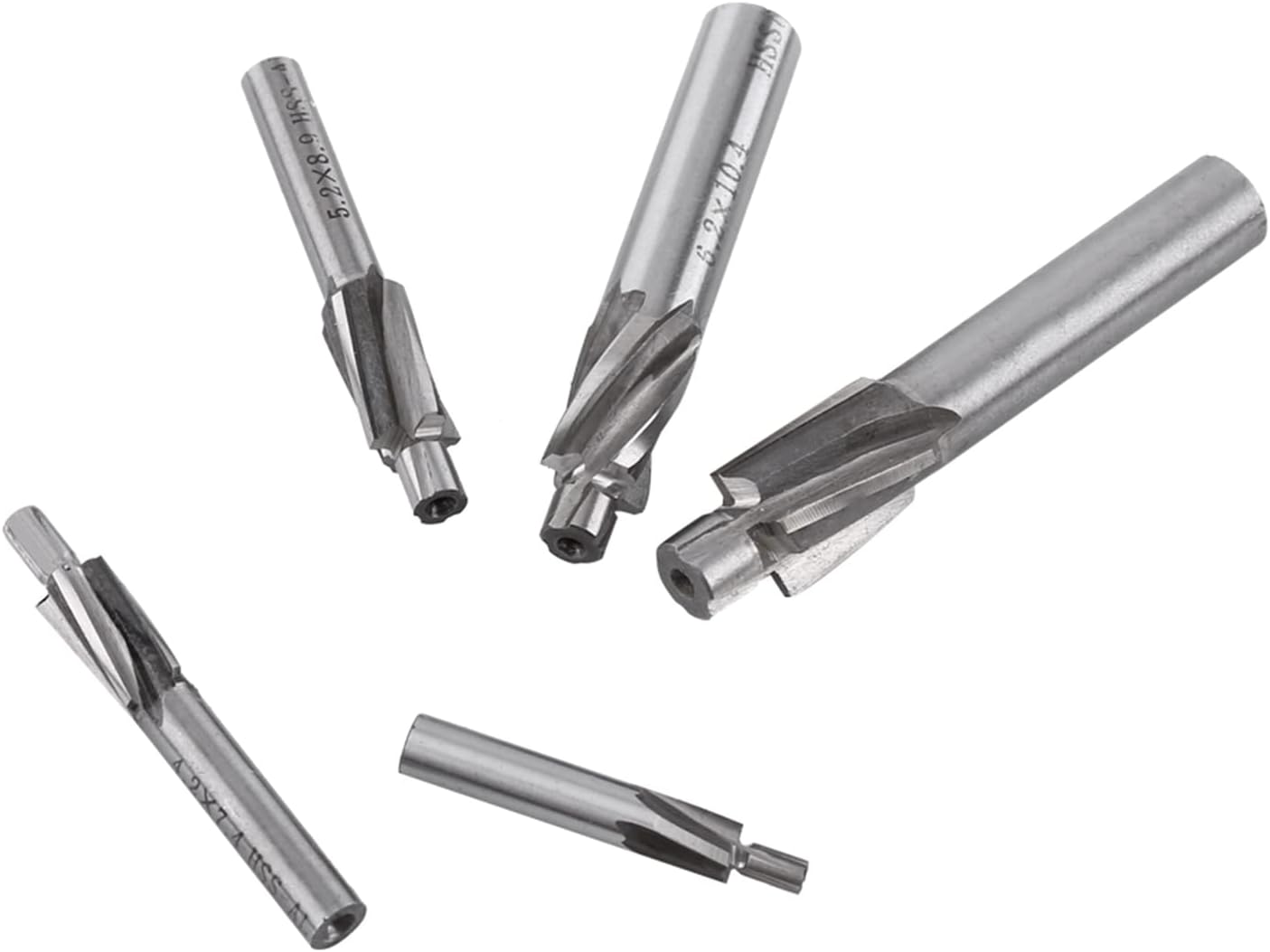 5Pcs Counterbore Drill Bits Set, M3 M8 Pilot Slotting Counterbore Mould End Mill Cutter, 4 Flutes Straight End Mill Cutter for Copper Aluminum Cast Iron`