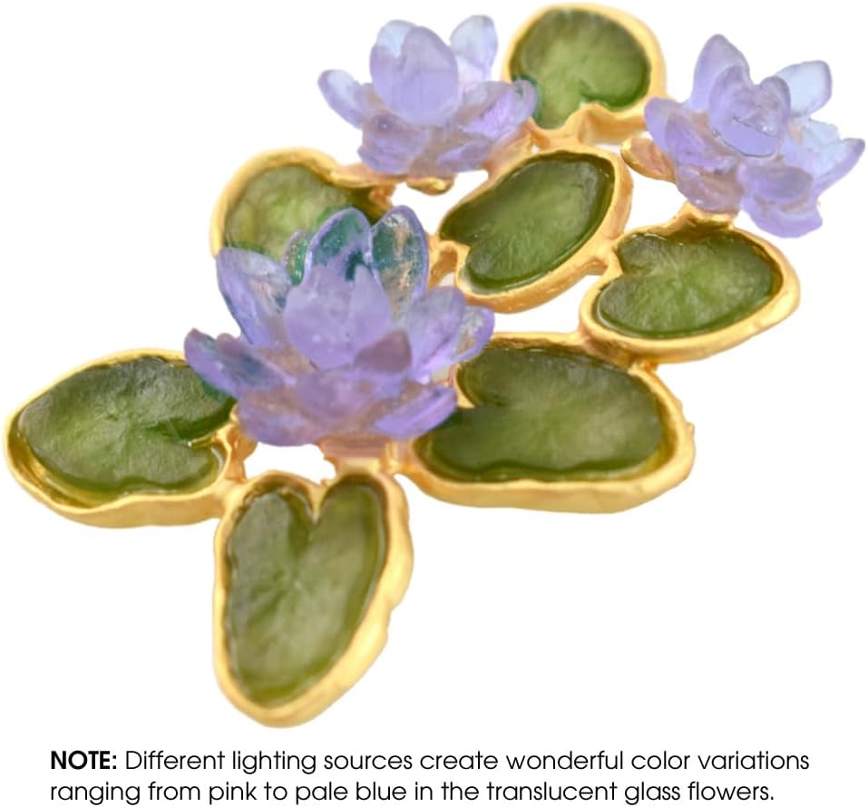 American Handmade Cast Artisan Glass & Gold-Plated Water Lily Flower Brooch Pin | Michael Vincent Michaud Collection