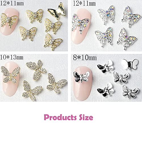 3D Butterfly Nail Charms Crystals Diamonds Rhinestones,22 Pcs Metal Alloy Gold Silver Butterflies Charms Gems Design For Women Nail Art Decoration Craft Jewelry Diy #TOP4
