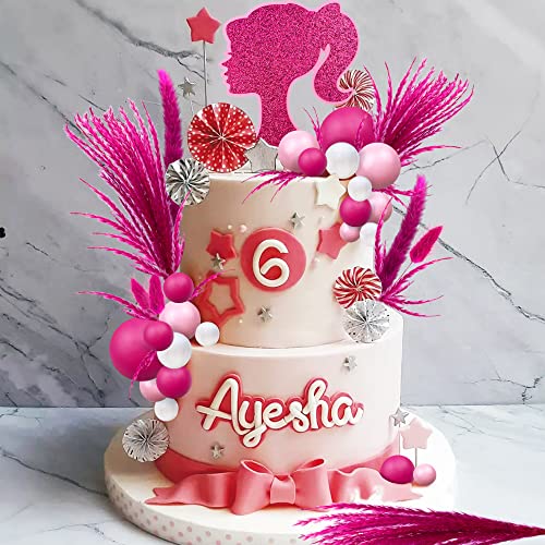 40 Pcs Hot Pink Girl Cake Toppers Pink Ball Cake Decoration Boho Bunny Tails Reed Grass Cake Decoration For Boho Wedding Birthday Baby Shower Girl Party Cake Decoration Supplies #TOP4