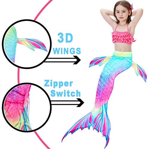 Girls Mermaid Tails for Swimming Bathing Suits Mermaid Theme Swimsuits Toddler Girls Birthday Gift for 3-12Y (F-red, 10-12 Years) - Thumbnail 2