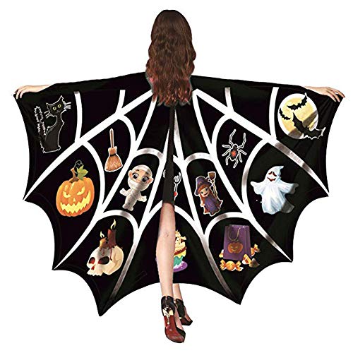 Bat Wings Cape Butterfly Wings Cloak Shawl for Girls Women Halloween Costume Accessory, Black+white, 66*53in/168*135cm